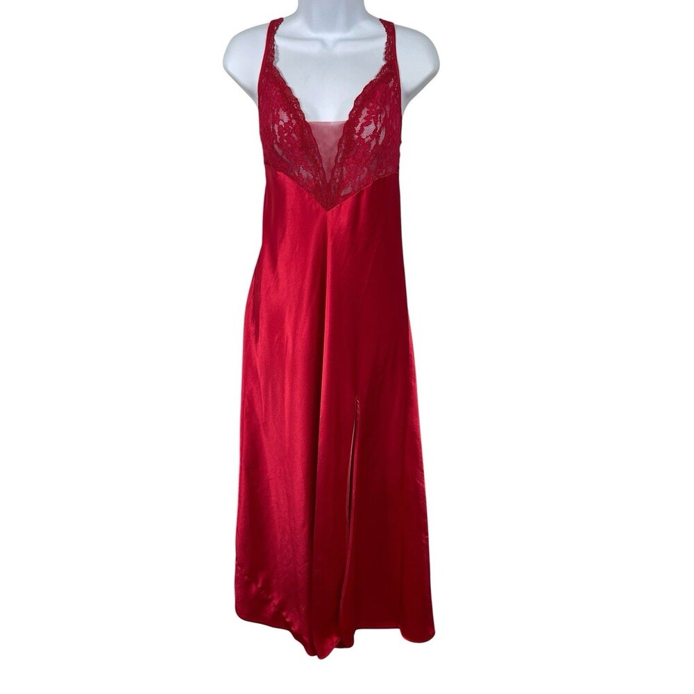 Victoria’s Secret VTG Gold Label Red Satin Lace Long Midi Maxi Slip Dress Size L